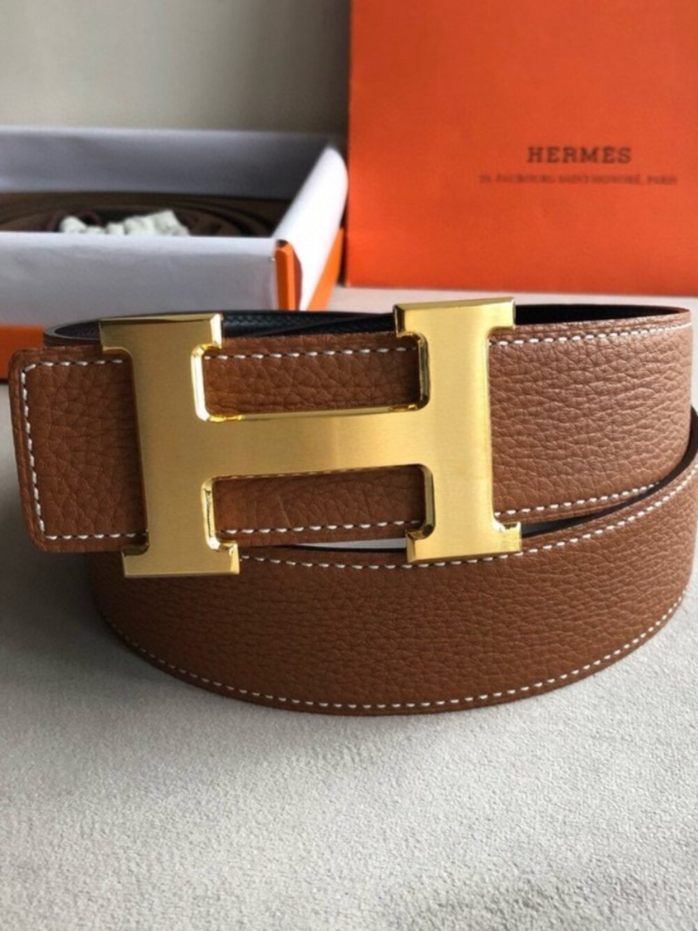 Hermès Constance 38mm Reversible Leather Belt Gold H Buckle Brown